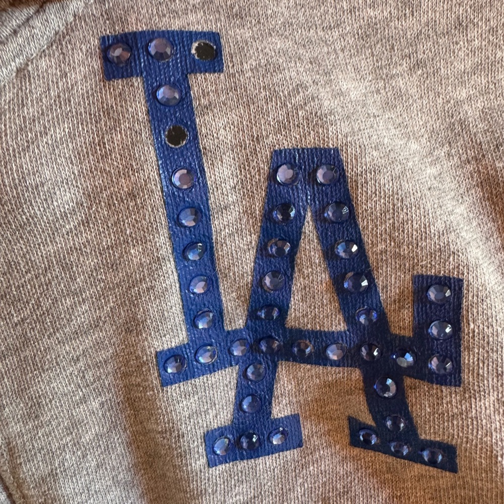 Dodgers pink  Gray Zip-Up Hoodie with Blue LA Logo - Picture 4 of 6